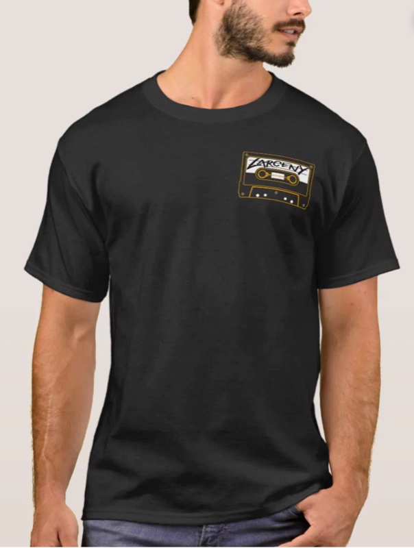 Black Larceny t-shirt with small cassette tape pocket logo